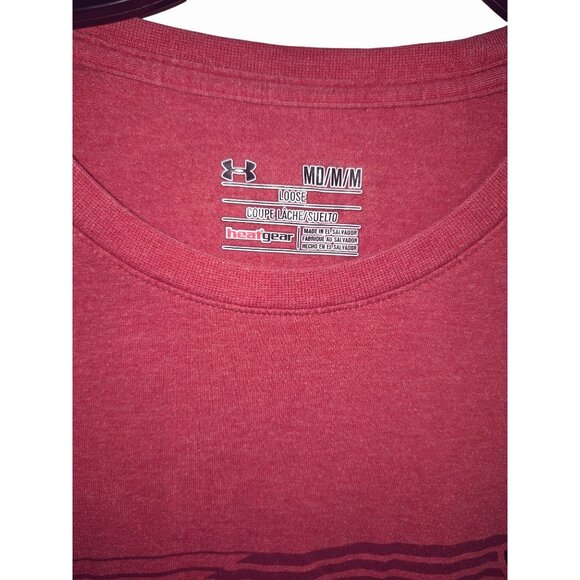 Under Armour Mens Red Heatgear T-Shirt Medium Loose Fit Short Sleeve Lightweight - Picture 2 of 6